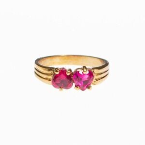 Pink Tourmaline Crystal Double Heart Band Ring Pretty Promise Ring Love 1980s